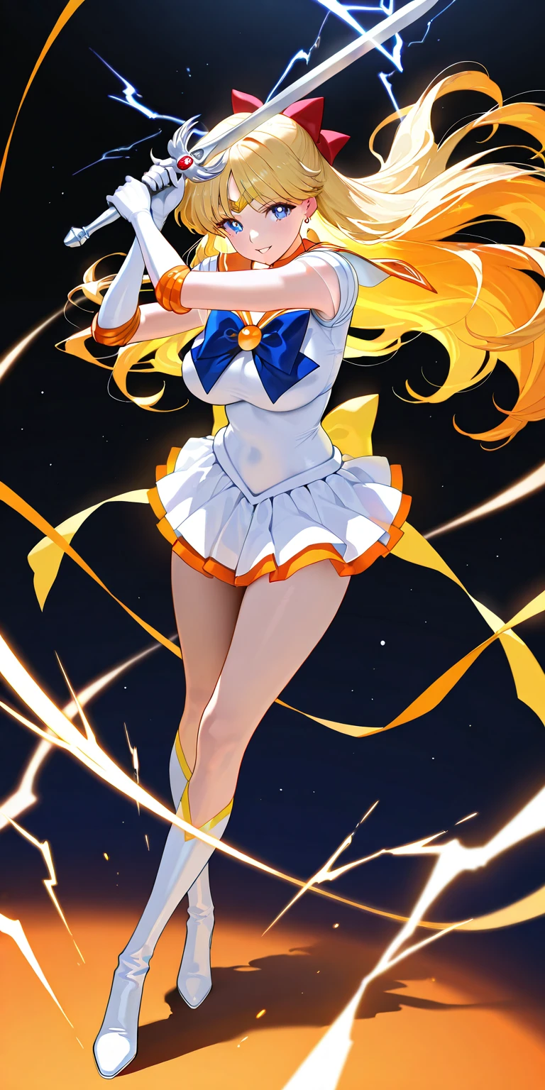 Sailor Venus, Showing panties, Dutch Angle, Angle from below, ((From the knee up:1.3)), Showing nipples