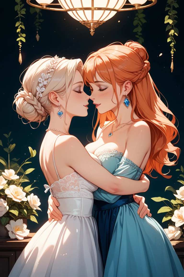 score_9, score_8_up, score_7_up, score_6_up, score_5_up, (high quality, detailed, beautiful), detailed soft lighting, rating_safe, 2girls, Disney princesses, in love, romantic, kissing, picturesque Disney locations.