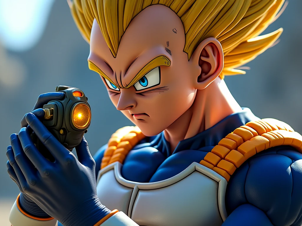 (masterpiece, best quality: 1.2), solo, male focus, 1boy, vegeta, furious, fighting pose, bruised, looking at the viewer, blonde hair spiked, black eyes, armor, white gloves, (ultra realistic , ultra photorealism)