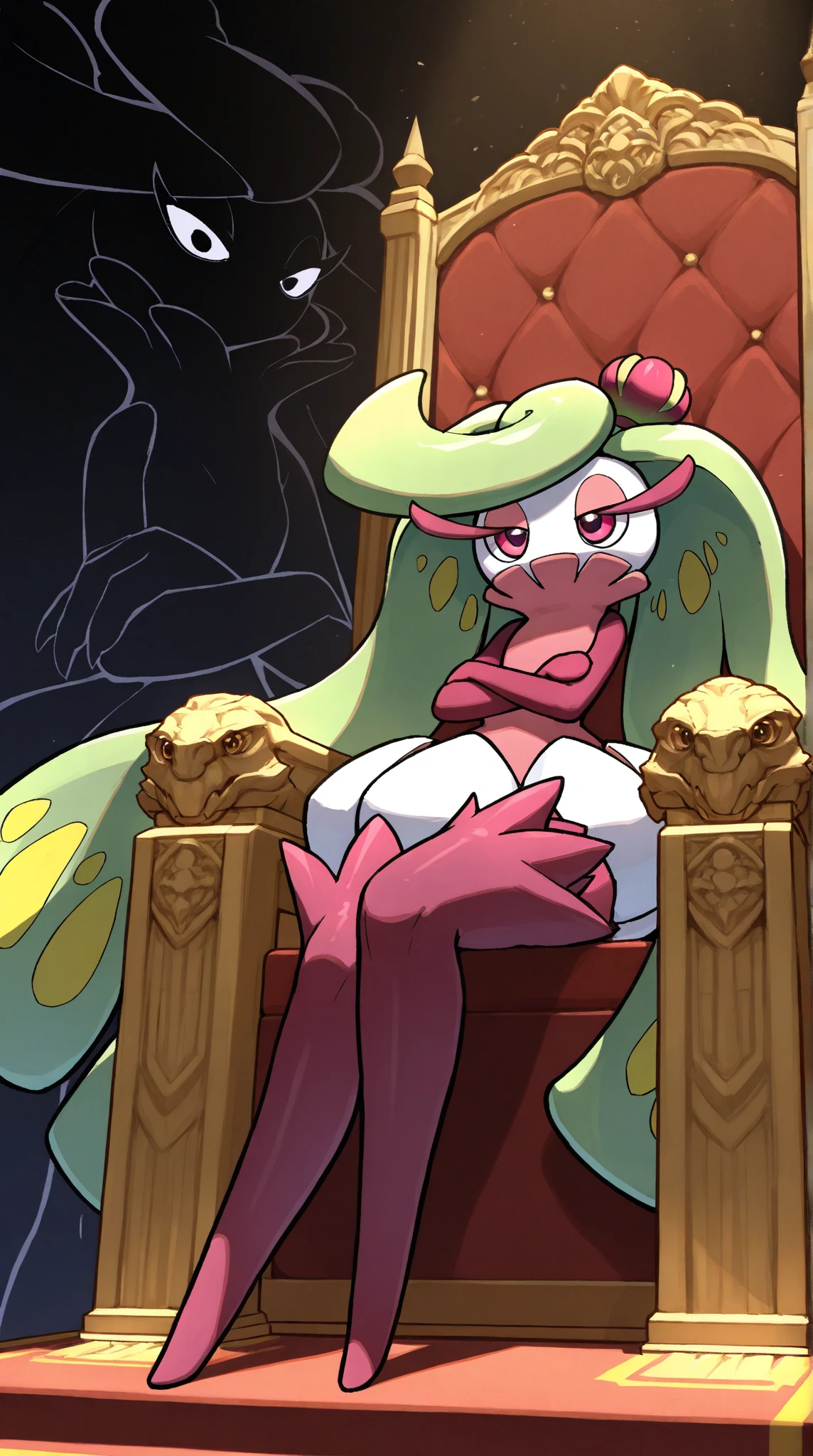 il y a une fille de dessin animé vêtue d'une robe violette debout dans une boule rouge géante, Avatar de seconde vie, Princesse extraterrestre, méchante princesse, de Sam et Max, succube en robe courte moulante, gros tentacule se faufiler, gorgone, y 2 k cutecore clowncore, dans une salle du trône, assis sur un trône d'obsidienne, belle gorgone femellee, Megara