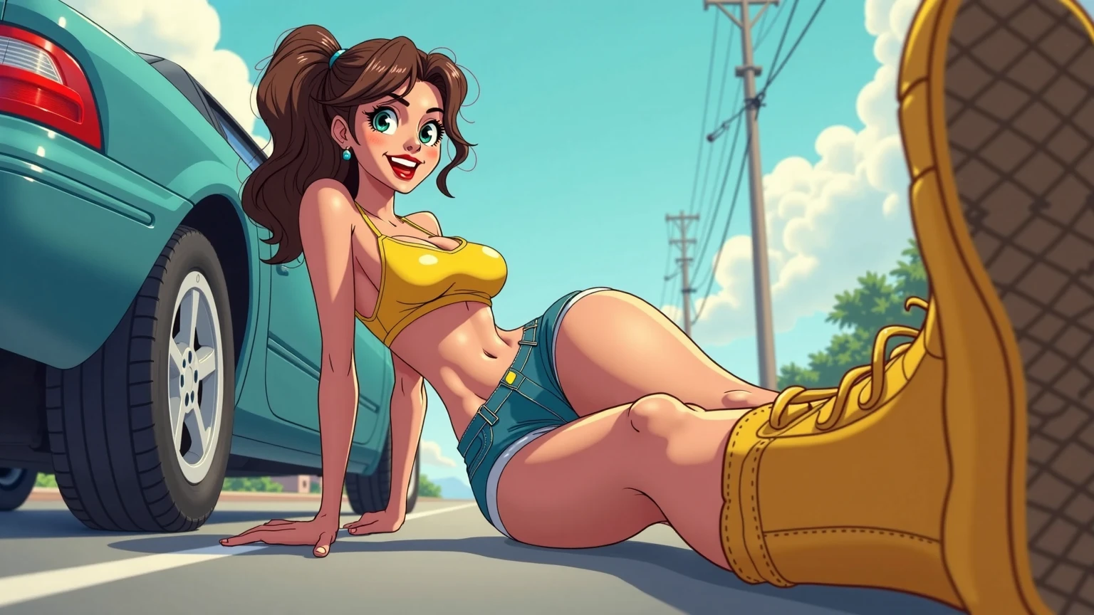 a sexy brown voluptuous big ass, freaky big booty, bikini indigenous girl, bob hairstyle, long black hair, wearing accesories in the arms and legs, with kart market buying things in a mart, artistic composition, masterpiece art
