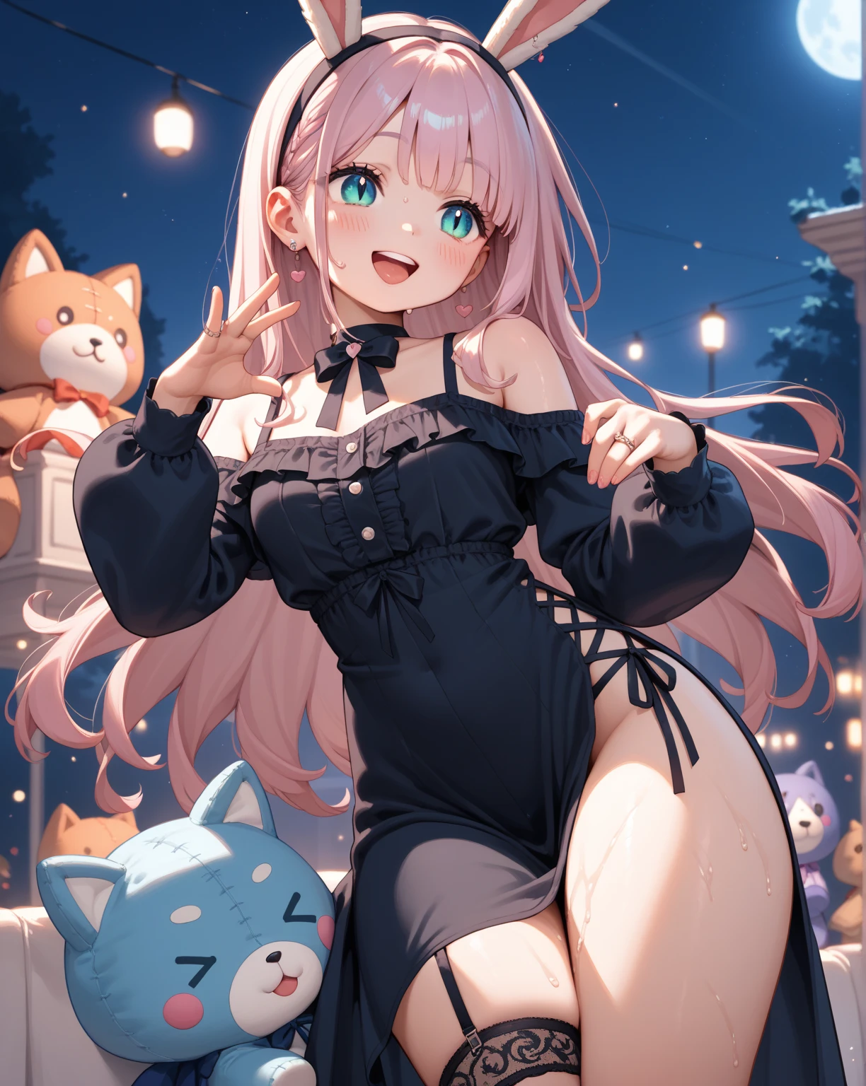 (Official art、Best Quality、Unity 8k Wallpapers、32K、masterpiece、ultra-detailliert、超A high resolution、realisitic、Photorealsitic:1.2)、(Cinematic lighting:1.2)、Fireglow effect、film grains、Best Shadows、Rim lighting、side lights、sideshot、(Ultra-detailed and complex 3D rendering)、Detailed beautiful face and eyes、A slender、Medium bust、(Full body:1.2)、 Highly detailed background、beauitful face、blurry backround、16-year-old beautiful girl、(super detailed skin、detailed skin textures:1.3)、Orange hair、Brown-eyed、Hip Hop Cable、off shoulders、hotpants、(thighs thighs thighs thighs:0.8)、Knitted sandals、City at night、Smile with open mouth、a choker、dynamicposes、