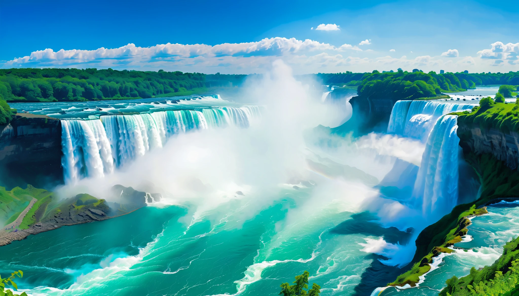 (best quality),(masterpiece:1.2),(very detailed:1.2), Ultra High Resolution ,RAW color photos,8k, large landscape photography , Beautiful landscape, Young asian short cut naked women , detailed pictures,written boundary depth,sharp concentration, in the cloud,(Niagara Falls has two tiers),Asahi, beautiful color,written boundary depth,Wide Light,low contrast,backlight,sharp concentration,bright color, Scenery seen from above ,