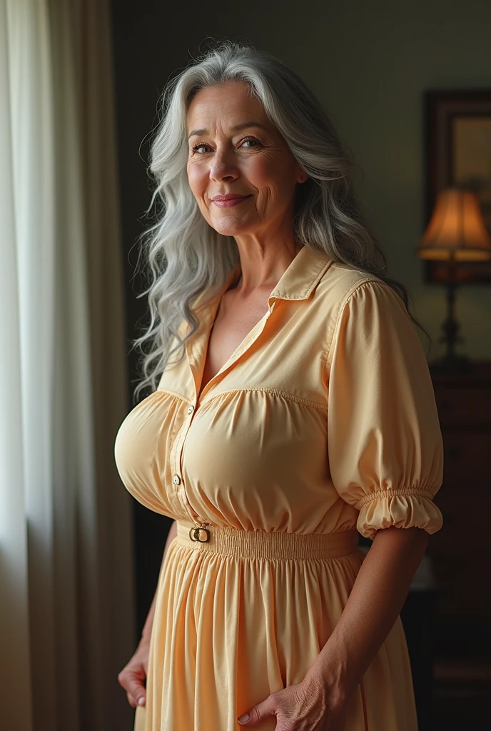 A beautiful matronly woman with abnormally huge round breasts - SeaArt AI