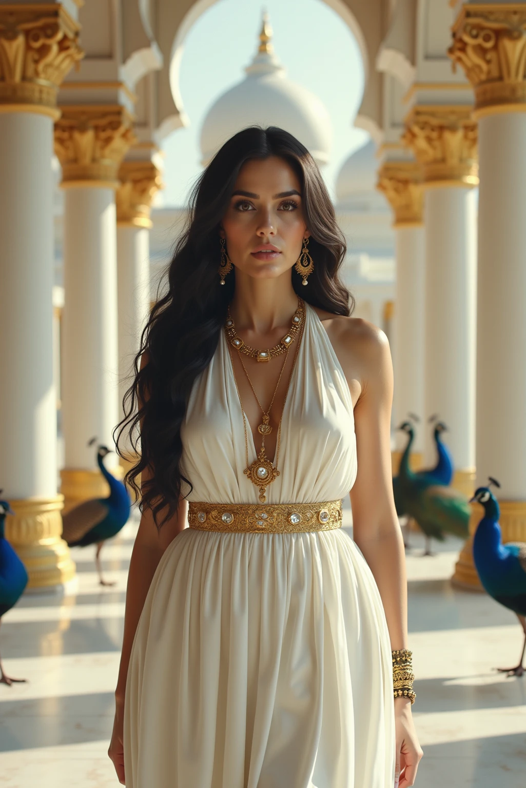 best quality,masterpiece,highly detailed,ultra-detailed, black hair, border, lion, egypt, egyptian clothes, light-blue dress, jewelry,   solo,   background, 
middle earth, Necromancer Raising an army of undead to do their bidding, Lady, Tall, Wide Hips, model Face, Olive Skin, brown Hair, gold Eyes, small Nose, Thick Lips, Receding Chin, Shoulder-Length Hair, Fine Hair, French Roll, round breasts, Cuff earrings, fuchsia gloss lipstick, A volcanic wasteland, with rivers of fire flowing into a molten sea, Tolkien