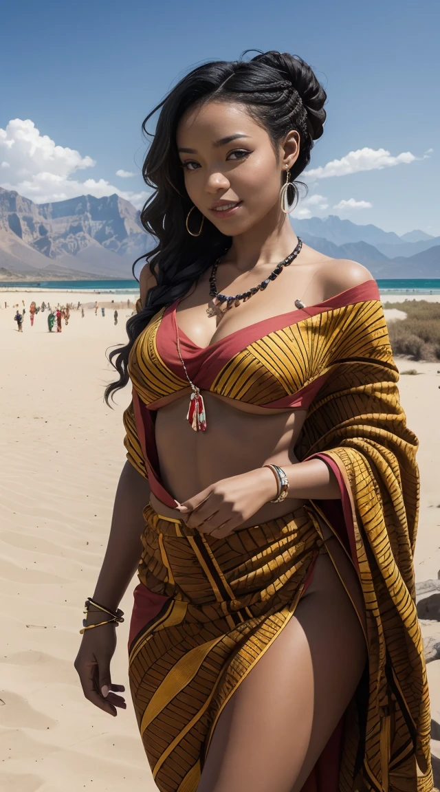 Gorgeous Indian women, pirate women, (((wearing pirate shirt))), (((wearing pirate jacket))), (((ancient pirate silk shirt buttoned))), (((wearing pirate pant))), (((pirates costume))), ((dark red lipstick)), rearing's, looking at viewer, in the beach, in the port, thick thighs, beautiful sexy body, big breasts, alluring body, ((good proportion)), seducing, realistic background, pose, black hair, chubby pirate women, closeup portrait,