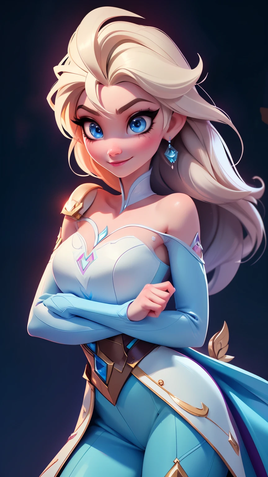 Elsa-D.Fusion, Fusing models, melting, The clothes of d.and, 1 girl, beautiful, character, Women, Feminine, (Master part:1.2), (best quality:1.2), (Alone:1.2), ((fighting pose)), ((Battlefield)), cinematographic, perfect eyes, perfect skin, perfect lighting, smile, luz, cor, Textured skin, Detail, Beauty, to wonder, ultra detailed, perfect face