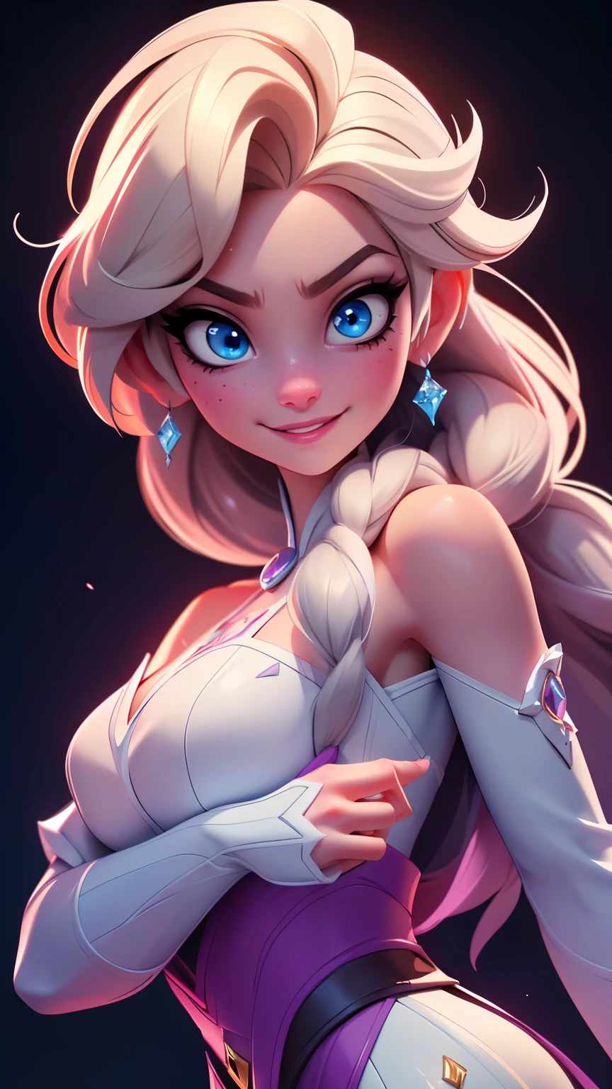Elsa-D.Fusion, Fusing models, melting, The clothes of d.and, 1 girl, beautiful, character, Women, Feminine, (Master part:1.2), (best quality:1.2), (Alone:1.2), ((fighting pose)), ((Battlefield)), cinematographic, perfect eyes, perfect skin, perfect lighting, smile, luz, cor, Textured skin, Detail, Beauty, to wonder, ultra detailed, perfect face