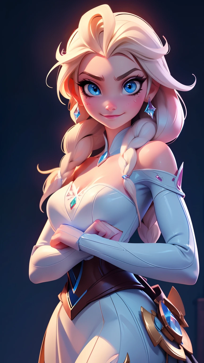 Elsa-D.Fusion, Fusing models, melting, The clothes of d.and, 1 girl,  beautiful, character, Women, Feminine, (Master part:1.2), (best quality:1.2), (Alone:1.2), ((fighting pose)), ((Battlefield)), cinematographic, perfect eyes,  perfect skin, perfect lighting,  smile, luz, cor, Textured skin, Detail, Beauty, to wonder, ultra detailed, perfect face