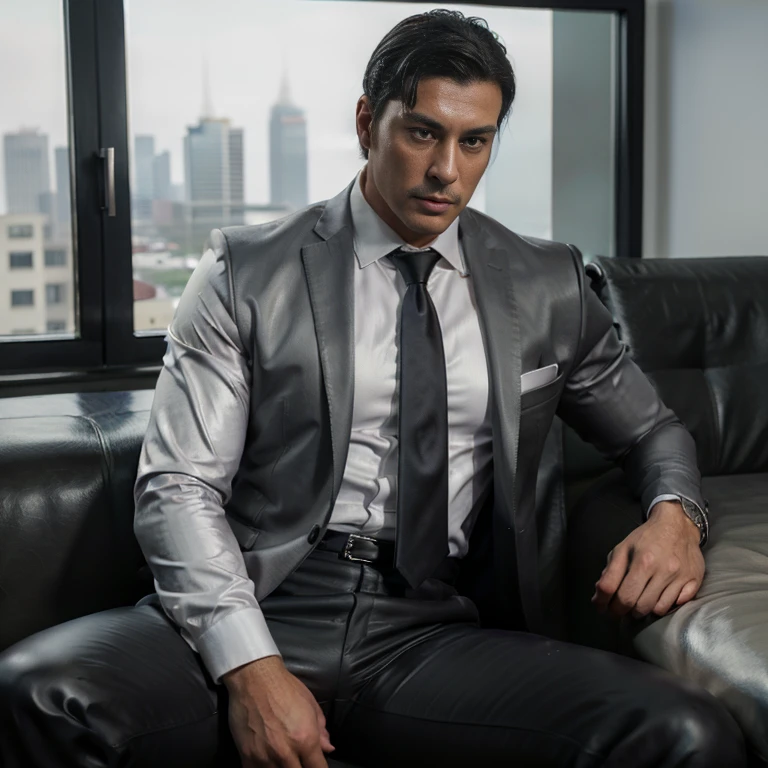 30 years old,daddy,"shiny grey suit ", wear white shirt, very shiny grey pants, very shiny grey waistcoat, Dad was drunk and lie down on the bed,k hd,in the office,"big muscle", gay ,black hair,asia face,masculine,strong man,the boss is,handsome,,leather gloves,lecherous dad,look straight ahead,dad is handsome,dad is handsome ,dad is "horny dad"