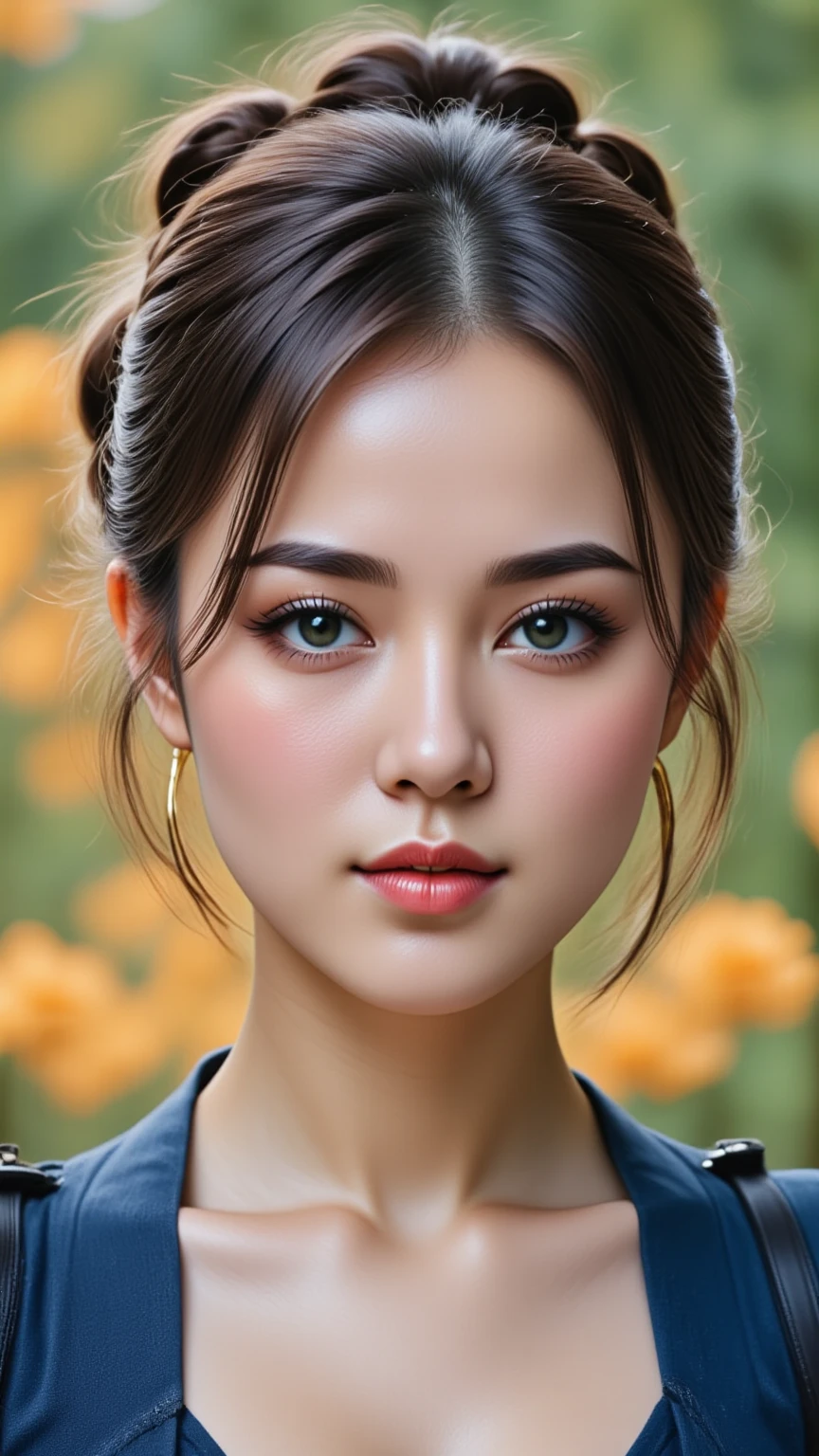 shot on dslr, 8k, detailed face, (Masterpiece, realistic, best quality, best lighting, 1 girl photo solo, Asian Female Rookie Soldier, Smiling, Close-up portrait of the most beautiful angel in the universe, blonde, beautifully makeup, eyeshadow, Parted Lips, Detailed Eyes, beautiful big eyes, long eye lashes, smile, Wearing a Asian Rookie Soldier, facing the camera.