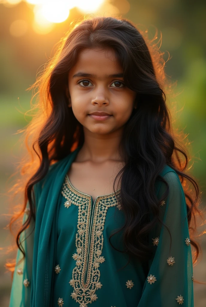 10 years old cute hot girl with different stylish modern long hair with colour full saree with cute hot pic