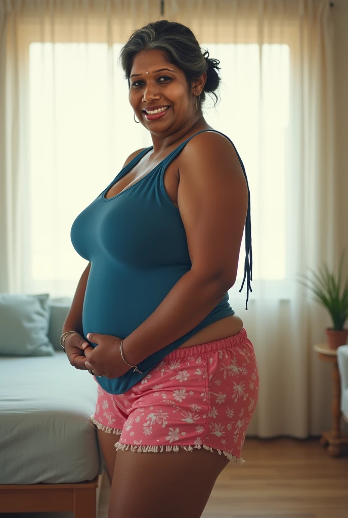 Very pregnant woman big belly mid 40 years old