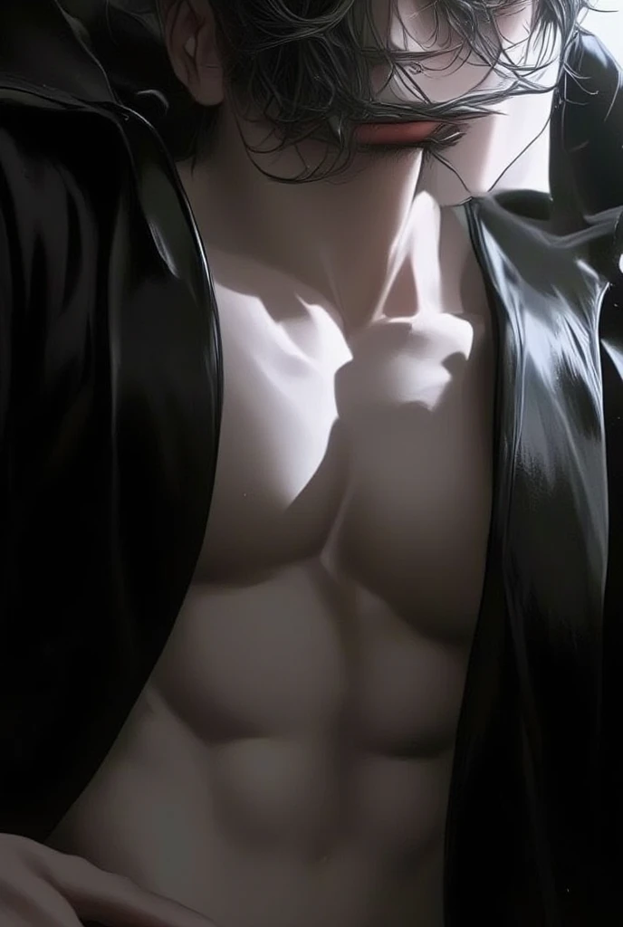 ultra detailed image. anime styling. Scenery of a dark gray room with polished and polished walls with an ultra polished and polished silver table. Research Board in the background. There are two characters. One of them is a handsome and seductive handsome adult with a goatee on his chin, a muscular man, beautiful medium hair with bangs. Wearing a loose, flowing brown coat. ultra-shiny and polished bronze bracelets. cloaks covering the brown body with pen in pocket, Brown hair. Light beige suit under coat. Covered . handsome human male detective. He holding a silver magnifying glass. He is pantsless with tight light gray . The other has the same characteristics, but he is a police officer instead of a detective.