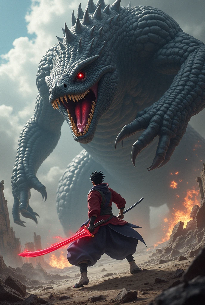 Do a hashira with the kaiju breath in the style of kimetsu no yaiba