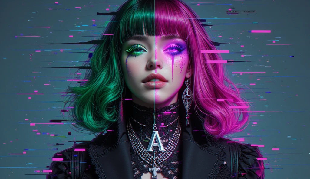 score_9. score_8_up, score_7_up, score_6_up, score_5_up, score_4_up, 1girl, pink hair, curvy, gothic, fishnets, (glitch:1.2), portrait,
<lora:g0th1cPXL:0.8>, g0th1cPXL, glowing, neon,
<lora:2.5DRealistic:0.2>