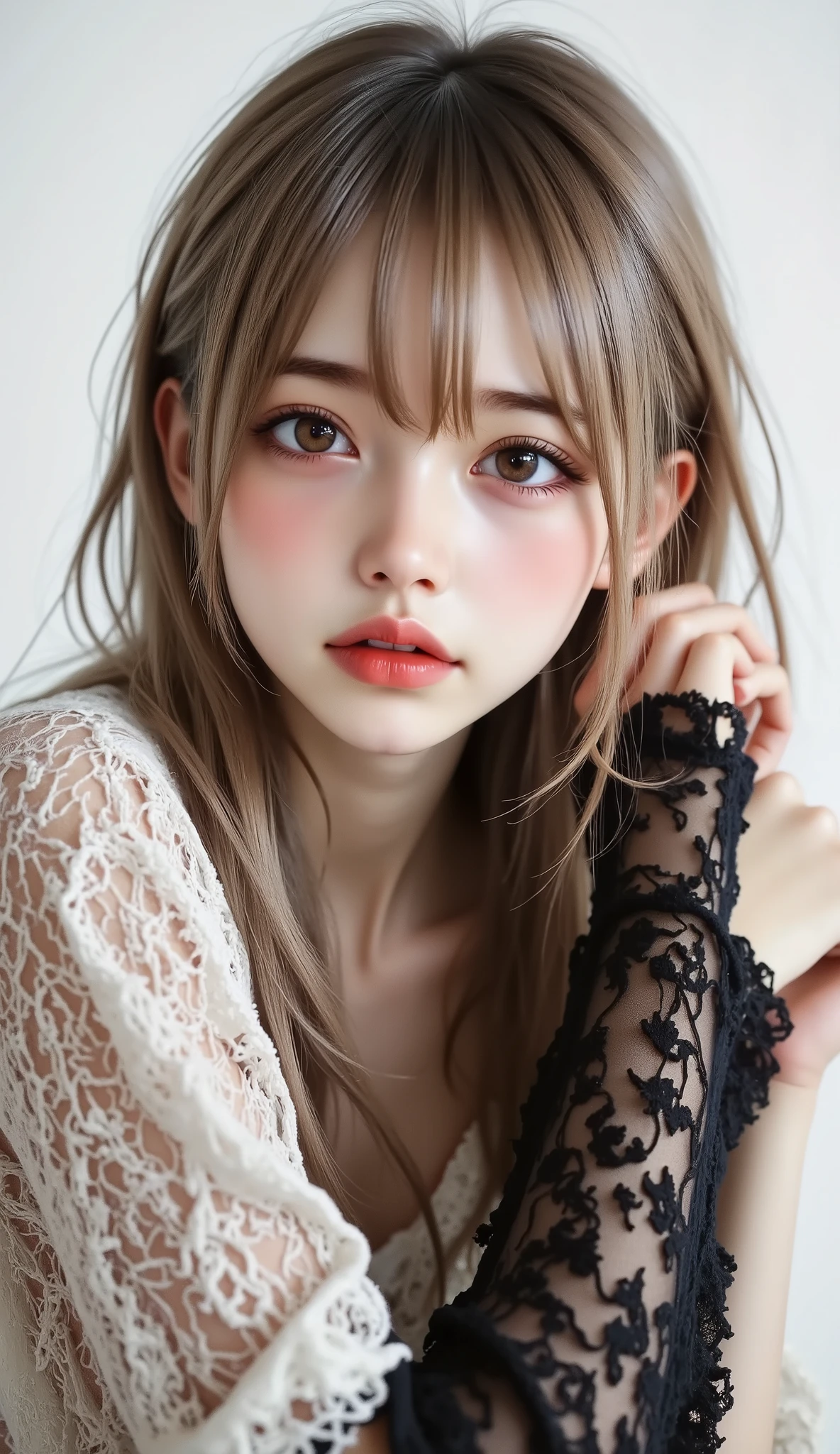 ((top quality)), ((masterpiece、High sensitivity、 High Resolution、up to the entrance、 Draw a delicate face))、(Small beautiful breasts、bust up)、 ((, Transcendental Young Face, idol face)), ((An innocent beautiful girl))、((Slender body line drawing delicate eyes and face))、( stylish hair 、shame:1.3, embarrassing expression:1.3) 、((Wearing a tight dress ))、 Countryside Scenery、(detailed hands:1.3, perfect right hand:1.2), Beautiful body lines reflected in backlighting、 (Tight Waist)、(Showing off her small beautiful ass:1.2), (Completely-Wide:1.2), (Leaning forward pose)