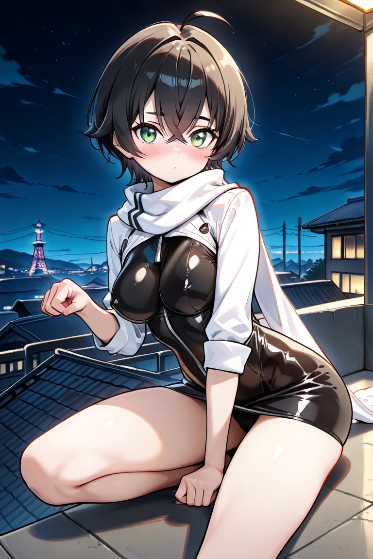 ,Stable diffusion ,Lori's face was annoyed、petite short stature、huge big breasts、anime woman、Colossal tits、boyish、Shorthair、Please wear a black shirt、petite short stature、Whip whip、thighs thighs thighs thighs、breeches、hotpants、　Zito-order、Smaller face, Big eyes