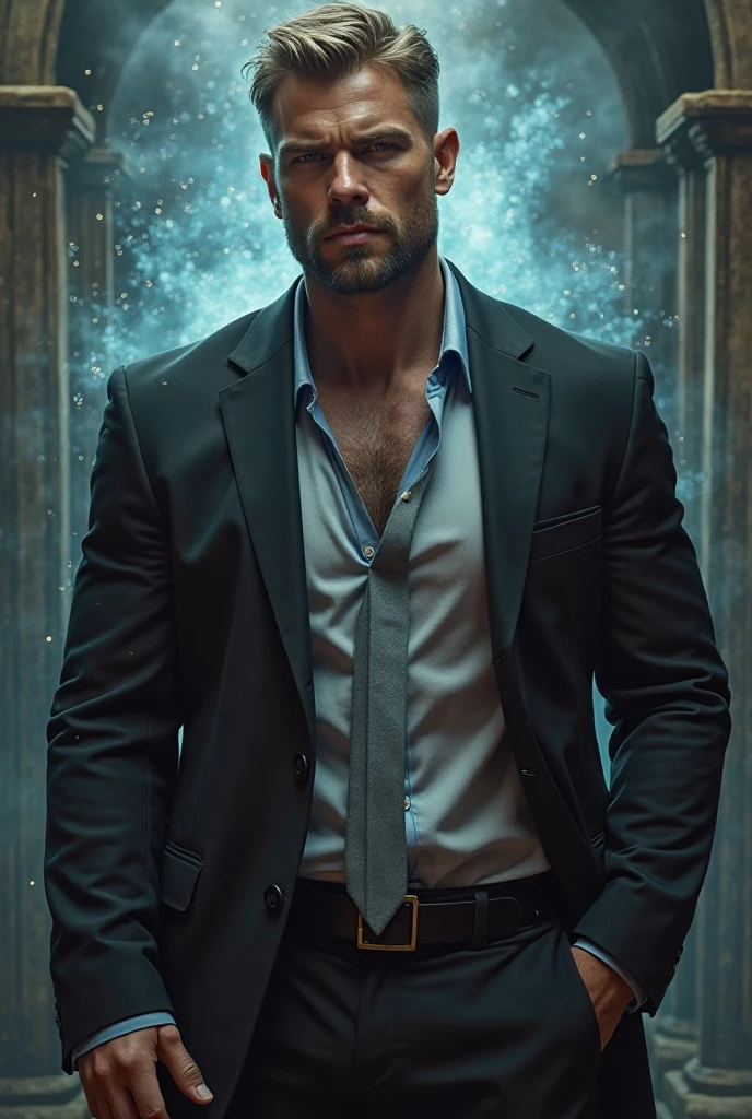 Handsome tall and strong white man with short dark blonde hair with ...