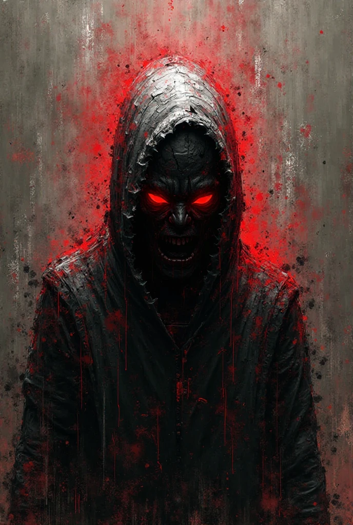 ((8K:1.4)), Impeccable, acurate, (hight resolution:1.2), (higly detailed), hiquality, (tmasterpiece:1.8), A man pulls out a sword, (dark-skin:1.8) (injured:1.2)), ((rusty_fingernails_in_Skin)), (agony), (icy:1.2), (Camouflage top:1.2)), (long disheveled gray hair), (Red_sclera:1.2), ((Blurred flesh and blood)), (the madhatter_Smile:1.2), (Blood covers the face:1.6), There is blood all around, (blood on the clothes:1.2), ((blood vessels:1.2))), (((Internal organs:1.2))), Trauma to the oral cavity, scar, (cuts_UPON_Skin:1.2), blood on the lips, ((anatomically accurate:1.6)), Very wide open mouth, (Body horror:1.2), (Meat clothing:1.2), Features of the monster:1.2), Monster Face, (((Devil's Eyes:1.6))), (sharp teeth),The Sword of the Demon,White Backgrouni Wash Style,Red-eyed,white tshirt,black shorts