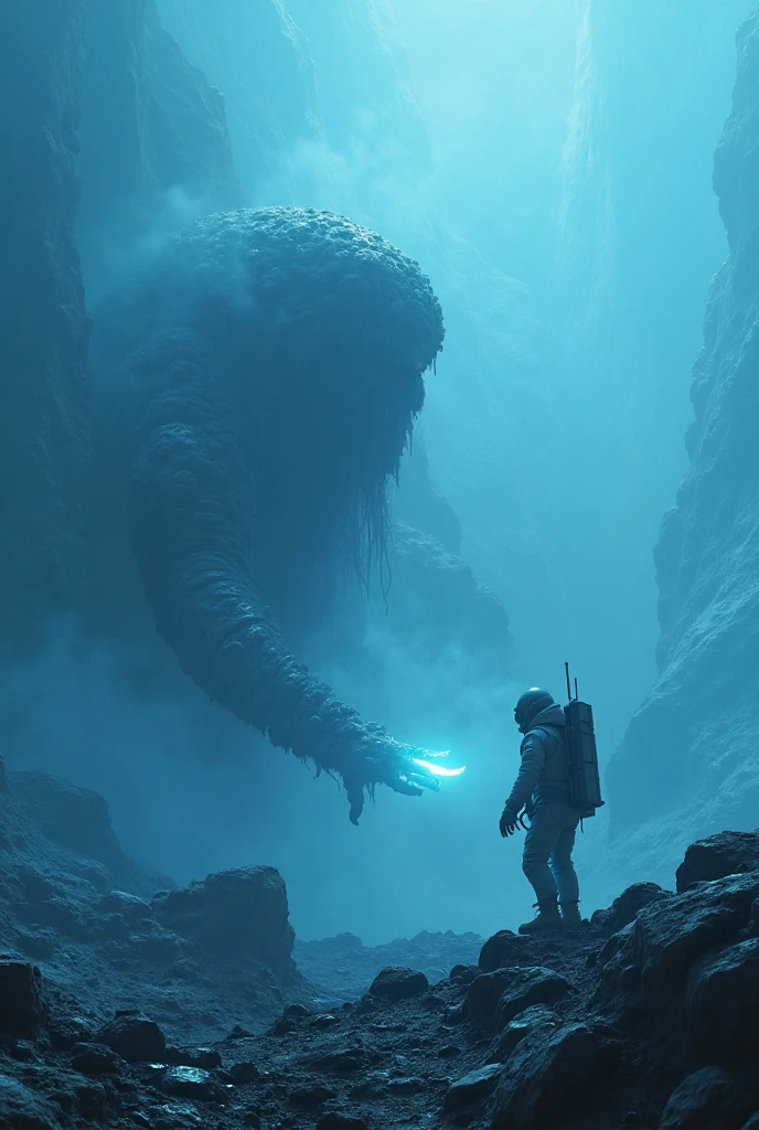 an astronaut facing a dangerous creature in space inside his ship in anime style