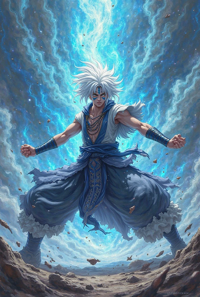 (extremely detailed CG unity 8k wallpaper),  male elf, with white hair, (muscular), grandpa (wrinkles), (flowing white long hair), (sleeveless), medieval era, illustration by Atey Ghailan, by Jeremy Mann, Greg Manchess, Antonio Moro, trending on ArtStation, trending on CGSociety, Intricate, High Detail, Sharp focus, dramatic, painting art illustrated, (dojo) on a mountaintop, (blue sarong), tattoo, broad shoulders, stoic, [anime], jawline, sharp features,