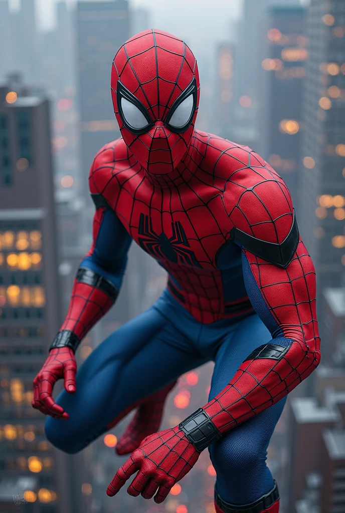 Spiderman with dark hair and short straight hair