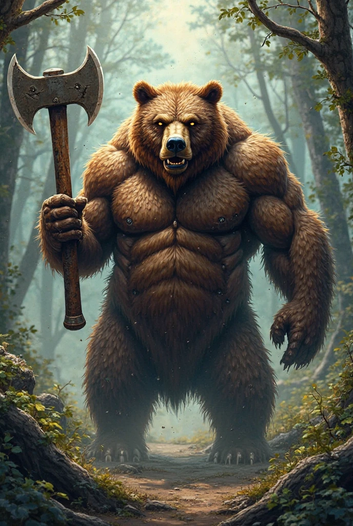 A tall and furious bear with a long knife on the battlefield --auto