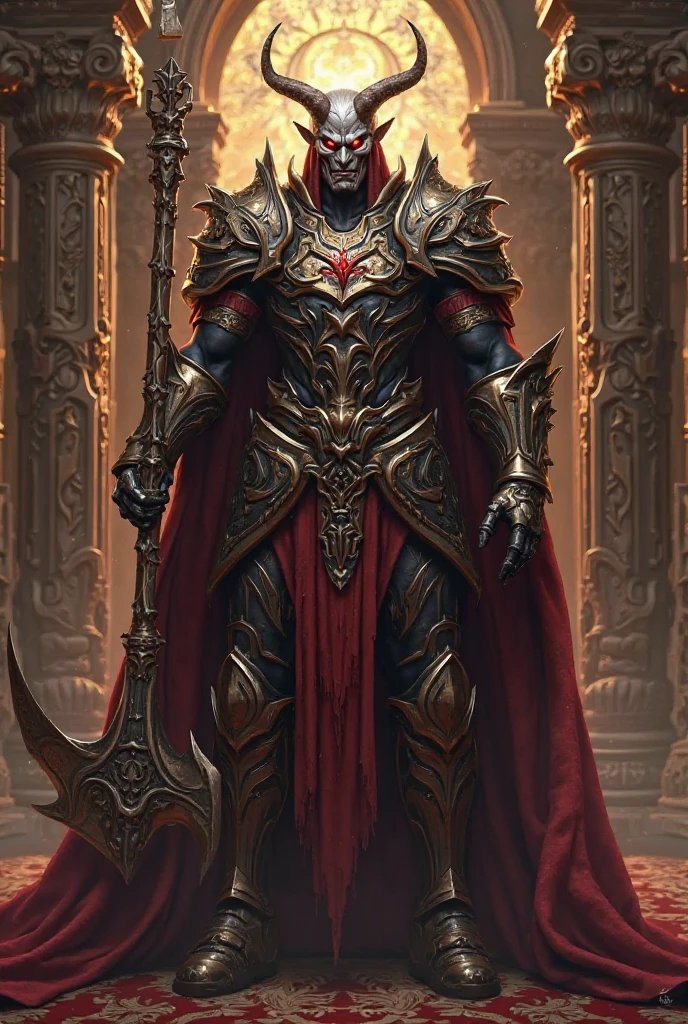 Make a pic of a most cruel king ever and the most powerful king too no one can defeat him, make him look manly and scary and add gore