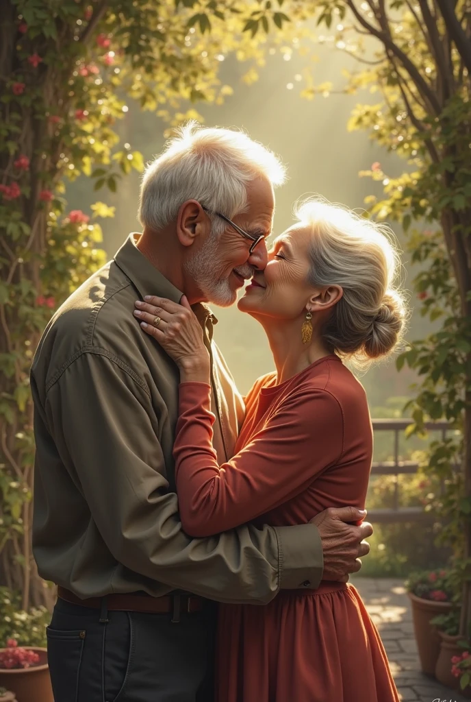 A old man who kissing Young women