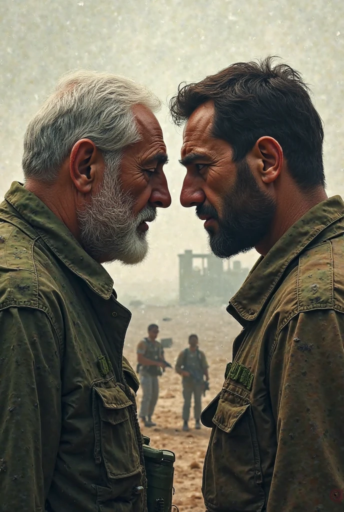 Two great male friends, shaking each other's hands, with a tank behind each one, representing them, in a destroyed scenario.
Make images in banner format