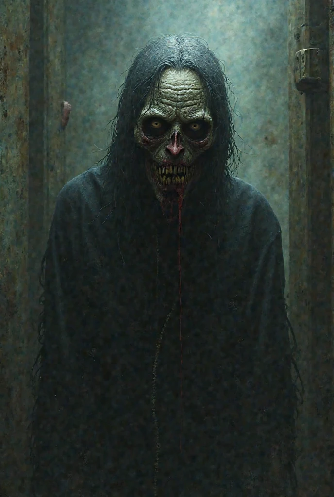 close-up portrait of an insane man in asylum clothes sitting in a dark solitary confinement of a sanatorium laughing and laughing, sala escura sem luz, criatura em uma floresta sombria, retrato assustador em uma floresta, sala acolchoada de um manicomio , Horror fantasy art, sorriso maligno e olhos pretos, ( ( ( Horror art ) ) ), sorriso perverso, homem bizarro, homem maligna, horrible forest, sala abandonada, Horror illustration, Horror painting, nightmare illustration, Horror macabre face, homem olhos pretos, locked up maniac