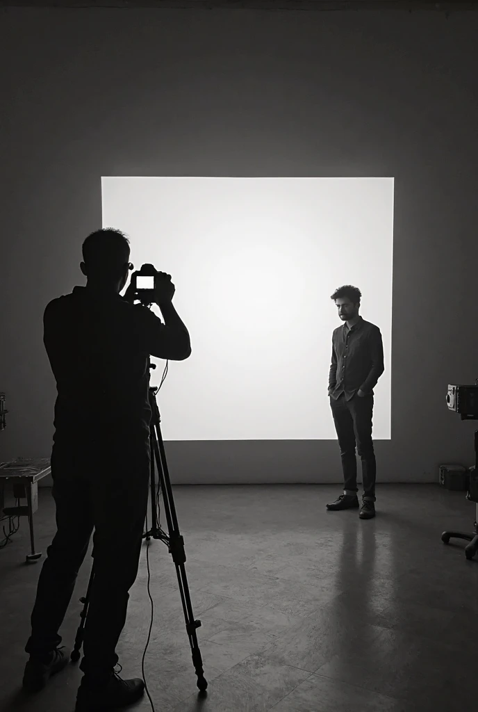 image of a faaris azura standing in a studio with a camera, film lighting, cinematography lighting, cinematic studio lighting, documentary lighting, commercial studio lighting, 2 point studio lighting, studio backlight, set photograph, dark studio backdrop, studio diffuse lights, filmic lighting, studio lighting 4 k, volumetric studio lighting, advertising studio lighting, faaris azura standing