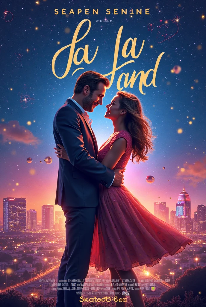 Movie poster for a romantic comedy, 1boy, 3woman,  gigantic breast, cleavage, cinematic lighting --auto