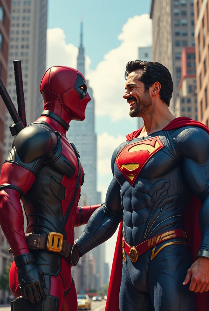 Superman is angry on Deadpool, side by side