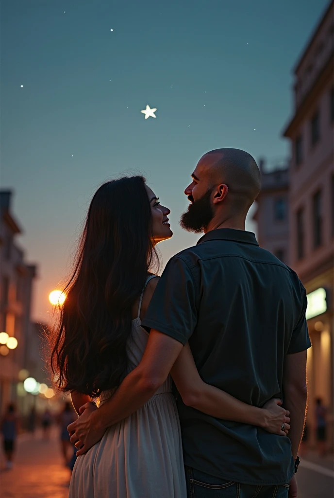 they are standing in the middle of the street looking at the moon, looking at each other mindlessly, in front of a full moon, romantic couple, by Julia Pishtar, in front of a big moon, looking at the full moon, man and woman in love, photo still, at nighttime, in front of the moon, by Tom Wänerstrand