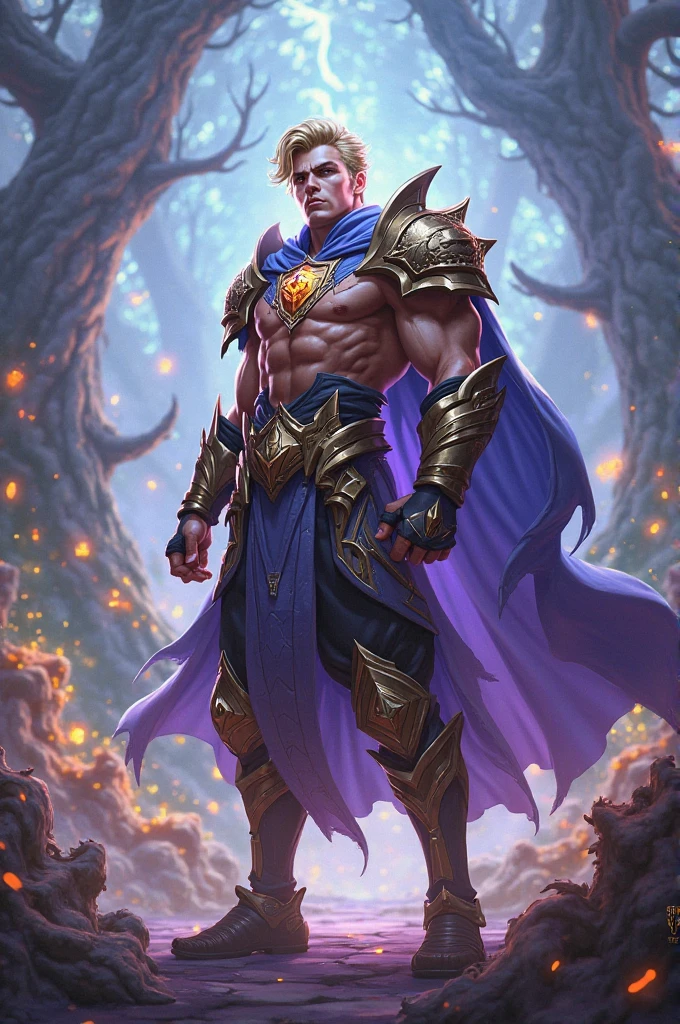 Tall guy, long white hair, purple eyes, Thor uniform, Mjolner, masterpiece, high quality