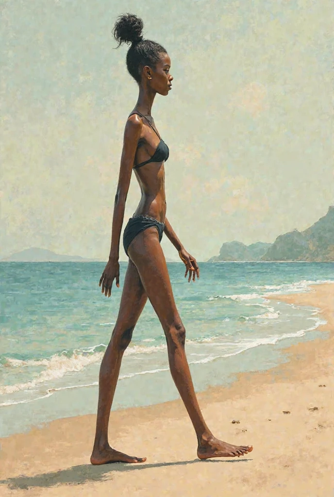 Foto de corpo inteiro, A obra de arte mais bonita do mundo, ((genial)) Mulher africana negra, ((African braids)), ((Woman in bikini)), cabelo crespo, (Sat: 1.2), (de_lado: 1.3), Majestic oil painting by Ed Brinkie, Atey Ghailan, por Ghibli studio, Poljeremy Mann, Greg Manxadinho, Antonio Moro, Trend at Artstation, trend in CGSociety, intrincado, High detail, foco nítido, Dramatic, Arte de pintura fotorrealista de Midjourney e Greg Rutkowski