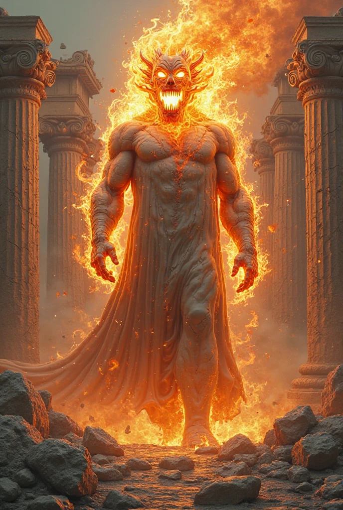 Snake in hand and fire on human body
