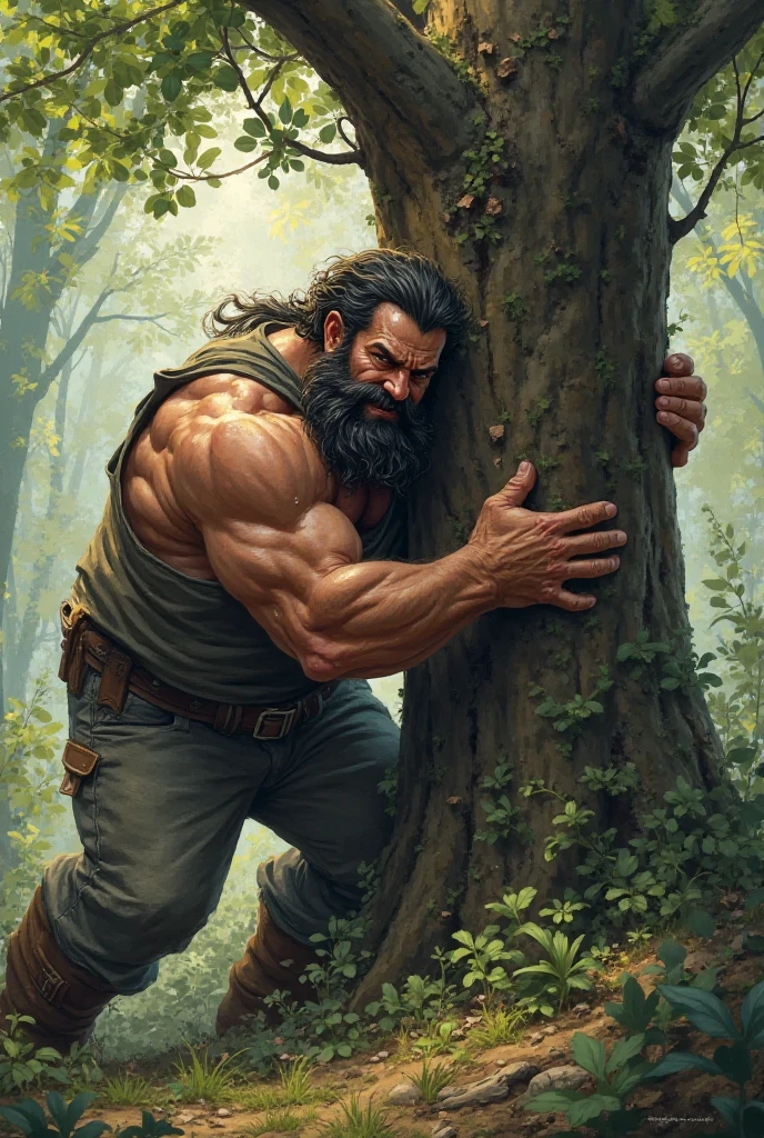 a muscular man in a forest in winter, no shirt, beard, arm wrestling a big brown bear on an arm wrestling table, ((ak-47) on the man's back), big biceps, ultra-detailed, hyper-realistic, masterpiece, 8k, photorealistic, chiaroscuro lighting, cinematic composition, dramatic atmosphere, vivid colors, highly detailed facial features, intricate textures, dynamic pose, stunning realism
