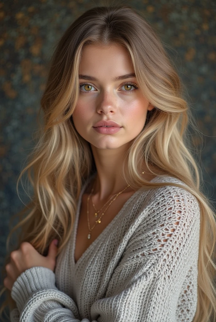 At home, photographie of a stunning girl, wearing a white autumn sweater, long hair on one side, buste lourd 36DD, Look into the camera, eyes symmetrical, symmetrical face, photoreallistic, photographie, Path layout, specular lighting, Volumetric facial light, Hair path, Ombres visibles, complexe, elaborate