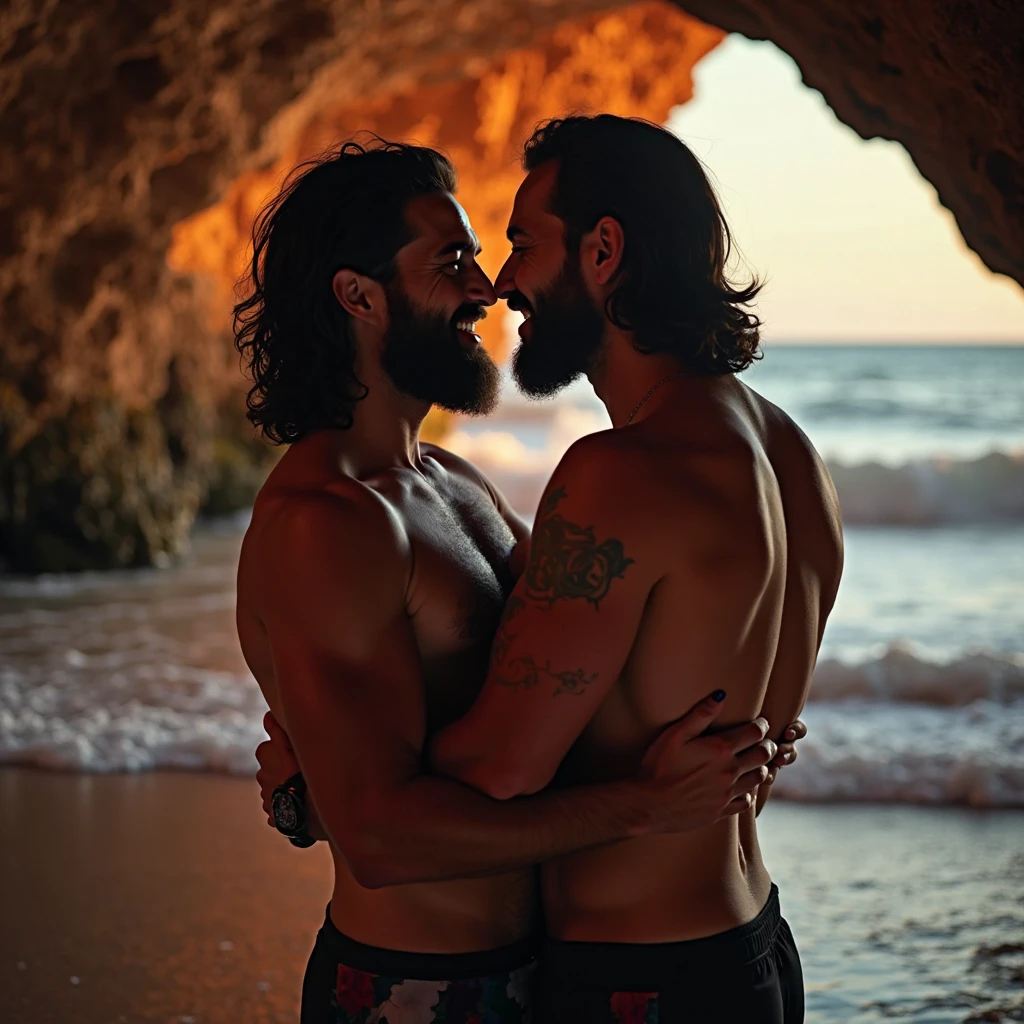 Men kissing on the beach naked