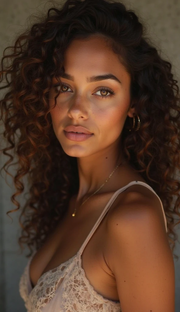 Meisterwerk. Best quality, Brown-skinned young woman with green eyes and curly hair poses for a photo, soft portrait shot 8K, Beautiful young girl, nackt, NSFW, beautiful portrait picture, Photo of a beautiful woman, perfektes Gesicht und Augen, beautiful face portrait, beautiful young woman, beautiful portrait photo, beautiful model girl, extremely beautiful face, very beautiful young woman, beautiful girl model, beautiful portrait lighting 8k uhd, dslr, good quality, Filmkorn, fujifilm xt3