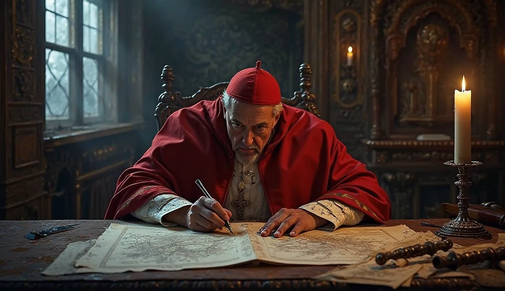 A dramatic image of an obscure cardinal conspiring to become Pope ...