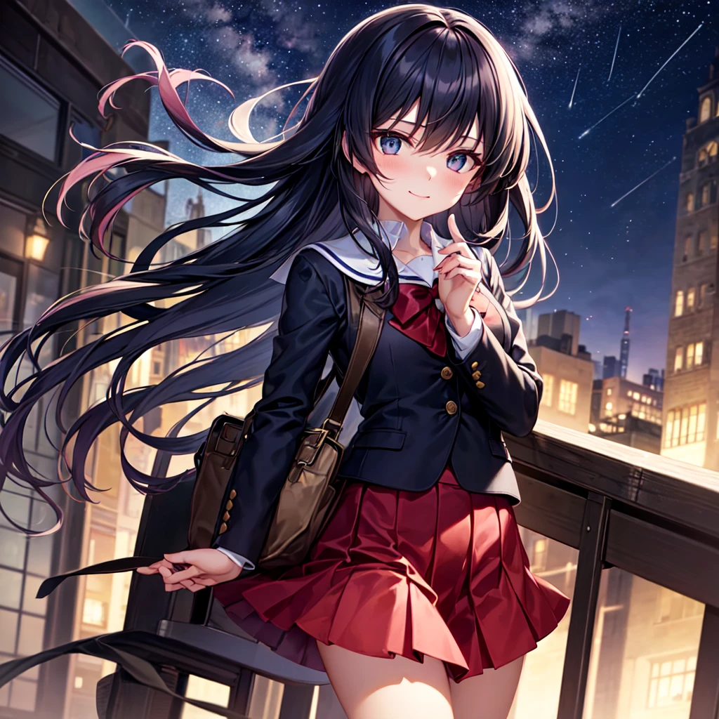 masterpiece, best quality, ultra-detailed, kawaii, cute, lovely, anime style, building, night, a cute girl, 1girl, solo, robe, beautiful black hair, beautiful red eyes, beautiful eyes, long hair, mask, cool
