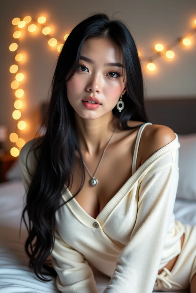 (best quality,highres),thai girl,woman with long hair, young, lolita style, vibrant colors, black hair and black eyes, porcelain skin, expressive eyes, playful smile, alluring charm, vintage fashion, dreamy atmosphere, soft lighting, intricate details, random sexy pose