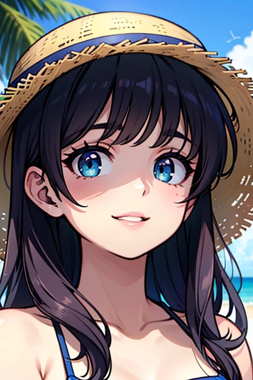 Blush, Serapuk, collarbone, ribbon, upper body, Condition the hair, wind, floating hair,purple hair, spread your arms. (((Desperate face.)))lie down.face.small ,Take off all clothes.((be happy))), (((bikini))), (((outside, shining sky, sunlight, summer, beach, Resort, palm tree, flying seagull, spread your arms. (((Desperate face.)))lie down.face.small breasts