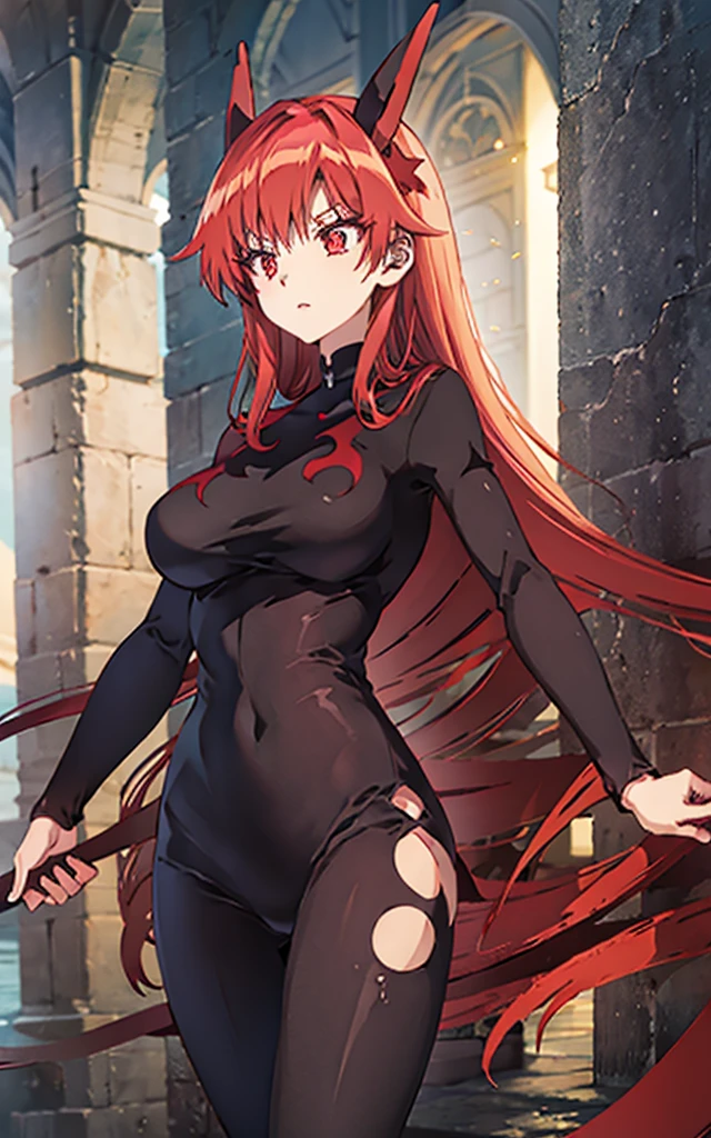 goddess(red hair, straight hair, black bondage),