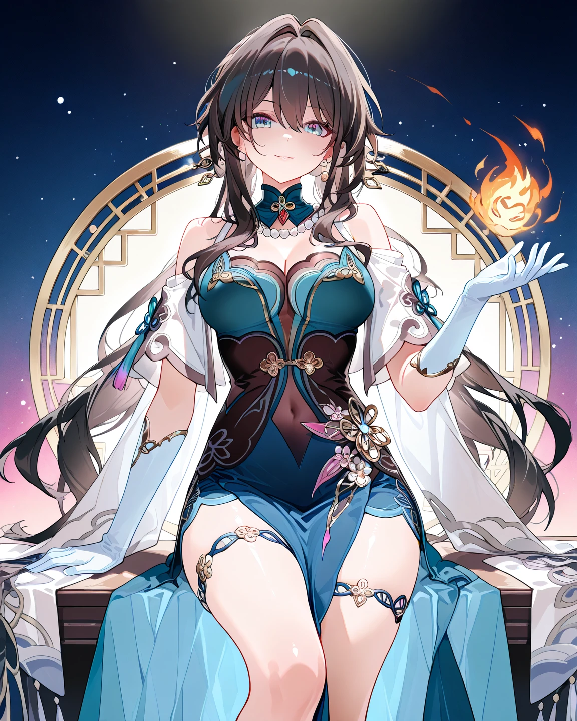 (((Masterpiece))),(((Super Detail))),(((in 8K))),(((best composition))),(((Rim lighting,Fireglow effect,deep shadow))),solo),Beautiful fingers,Detailed finger features,(Detailed hair features:1.7),(Dynamic and sexy bending pose:1.3),detailed facial features,detailed clothes features, (perky chest:1.1), (pointed chest:1.3), delicate beautiful face, Bright blue eyes, cute eyes, sparkling eyes, Big eyes, beautiful detailed eyes,double bun with glittering hair ornament:0.6,(super detailed glossy skin:1.3),slender body,goddess smile,((with sparkling eyes and a contagious smile)),beautiful posture,silver bronde hair, blue eyes, dress, bare shoulders,collarbone, sidelocks, hairband, earrings with jewelry, off shoulder sweater dress, arms behind back:0.4, air plant, long hair with long locks, gold hairband, off-shoulder dress, sweater dress, off-shoulder sweater, red sweater, big side hair, very long side hair,(super delicate floral pattern:1.2),seductive cleavage:1.3,beautiful glossy legs,shiny red high heels,lifting dishes with cup of a coffee,french restaurant,hustle and bustle,rising steam,(((depth of fields)))