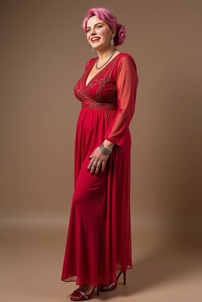 A 60 year old Russian woman with huge breasts, curvy